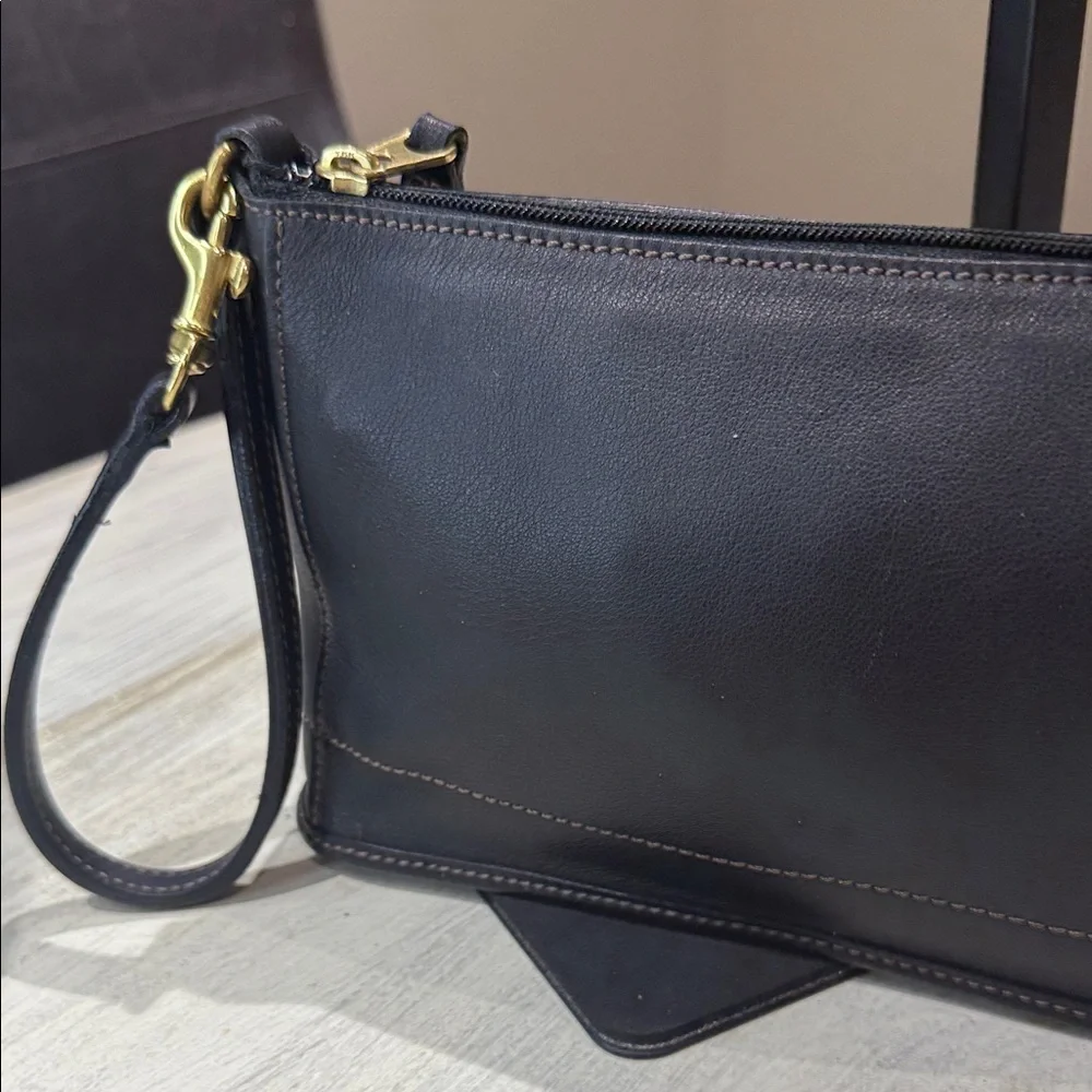 Vintage Coach SoHo Large Black Leather Wristlet Clutch- EUC